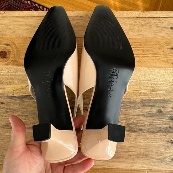 Vintage Via Spiga Box Leather Pink Light Beige Pointy Toe Slingback Kitten Heel - Picture 13 of 14